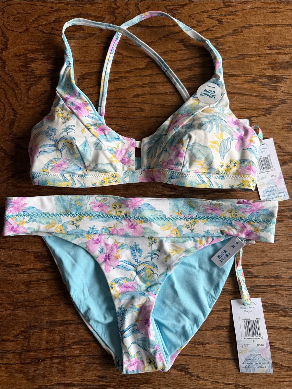 Hurley X Love Shack Fancy Floral White Aqua Bikini Set
